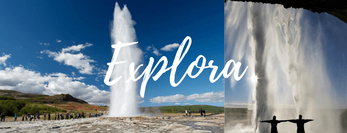 Géiser Geysir con cascada en costa sur