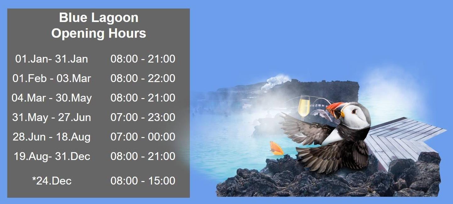 Opening Times for the Blue Lagoon by month