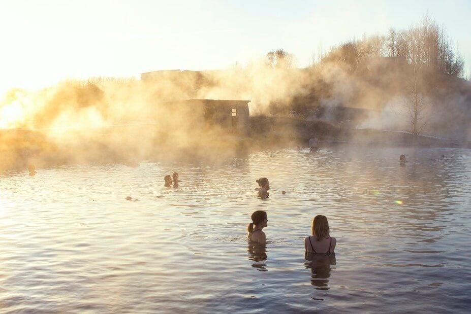 Geothermal bath at the Secret Lagoon, Iceland