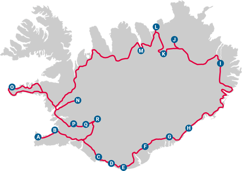 map of self drive tour in Iceland