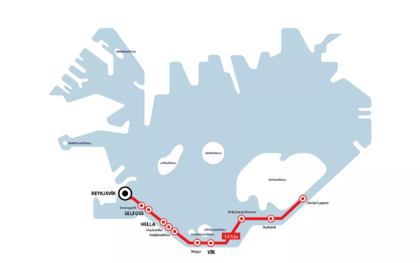 mapa autobus sur Islandia