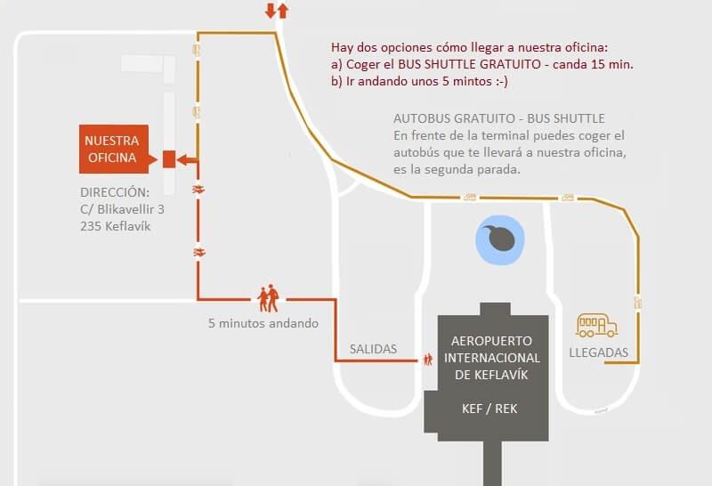 Mapa de oficina de alquiler en el aeropuerto de Islandia